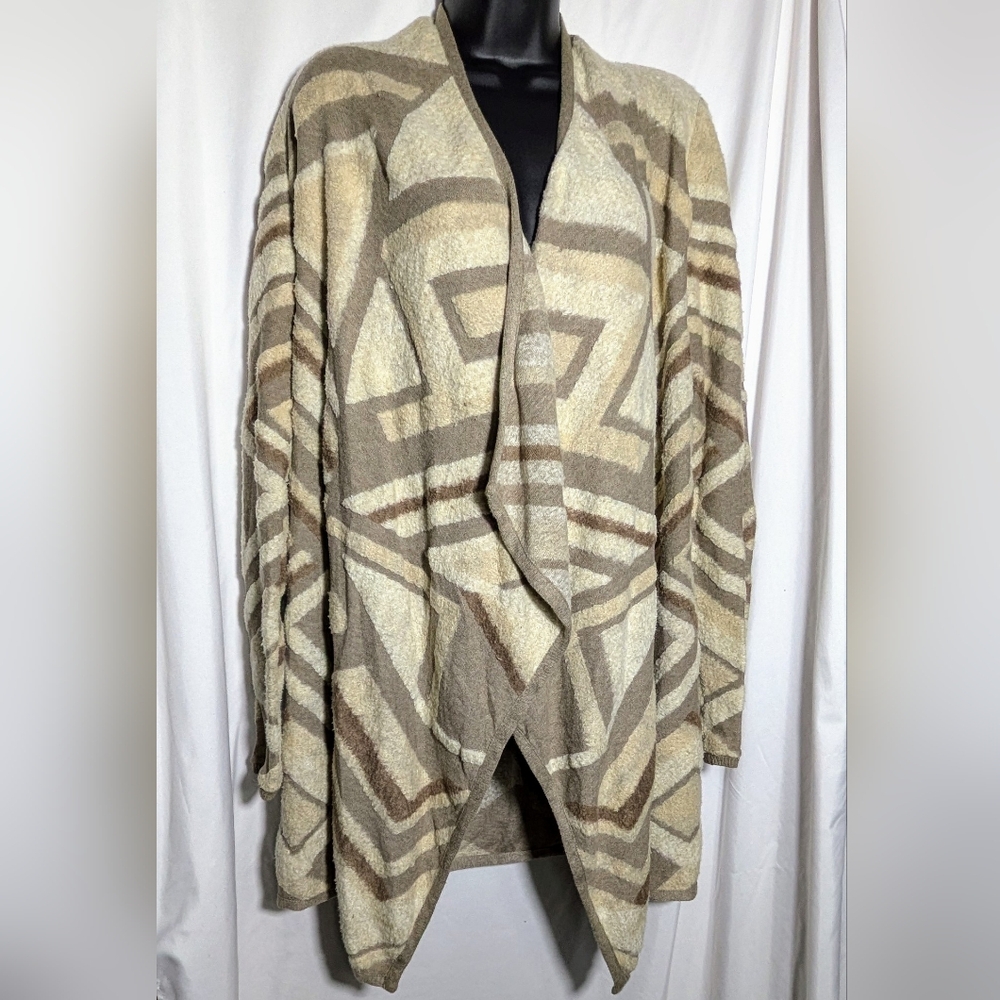 Women's Lucky Brand Geo Drape‎ Open Cardigan Sweater, Brown/Cream Multi |Sz S